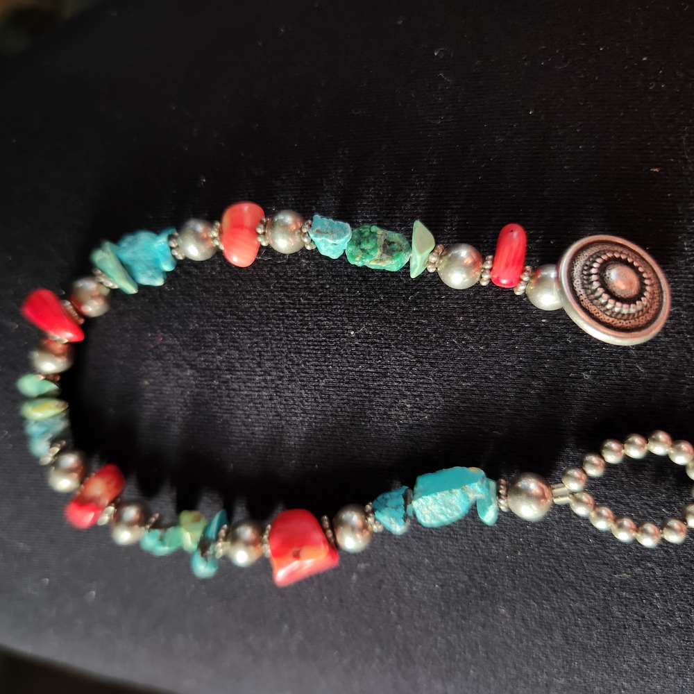 Turquoise and Coral Beaded Bracelet